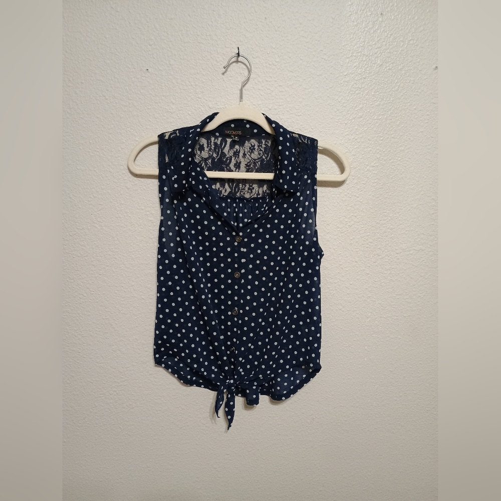 Weavers Navy and White Polka Dot Lace Blouse